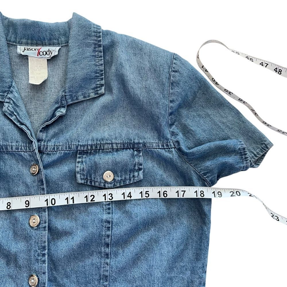Vintage Short Sleeve Crop Denim Shirt - Picture 3 of 5